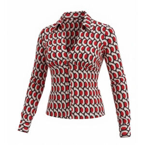 Trina Turk 100% Silk Red Black Retro Print Blouse – Size P (0)